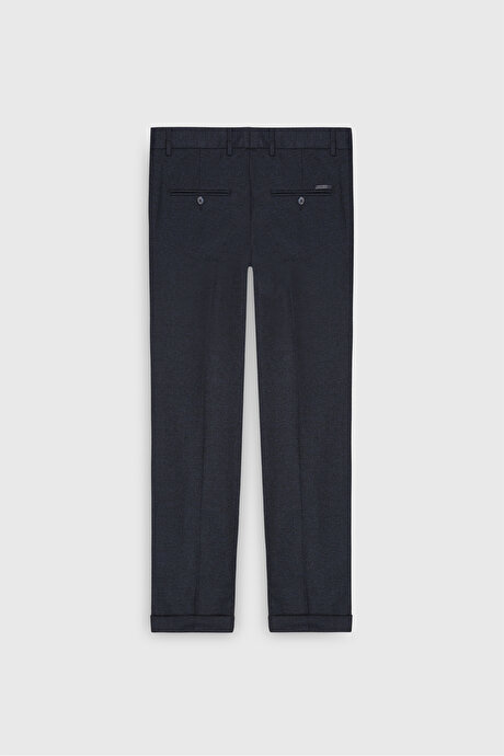 Slim Fit Dar Kesim Beli Gizli Lastikli Yan Cepli Desenli Klasik Antrasit Pantolon resmi