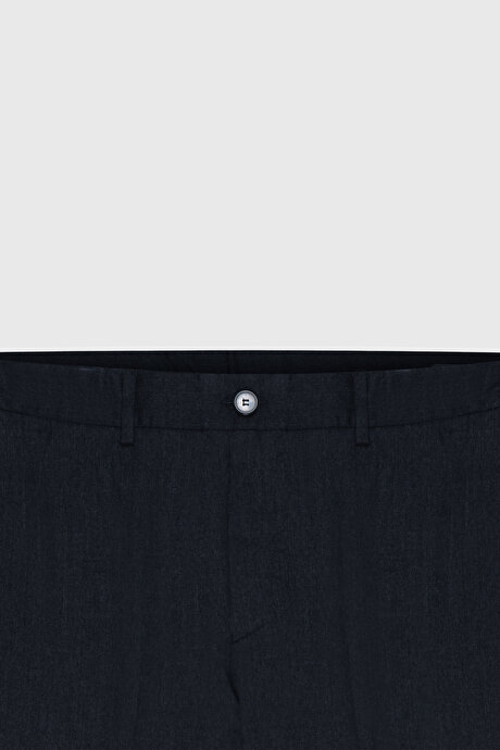 Slim Fit Dar Kesim Beli Gizli Lastikli Yan Cep Klasik Esnek Lacivert Pantolon resmi