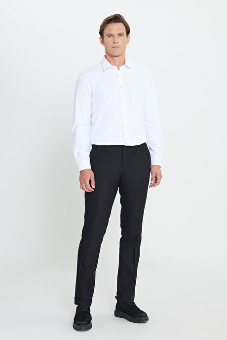 Slim Fit Dar Kesim Beli Gizli Lastikli Yan Cep Klasik Esnek Siyah Pantolon resmi
