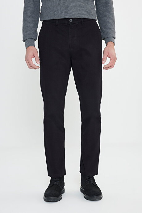 %100 Pamuk Comfort Fit Rahat Kesim Yan Cepli Siyah Pantolon resmi