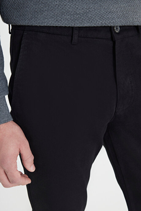 %100 Pamuk Comfort Fit Rahat Kesim Yan Cepli Siyah Pantolon resmi