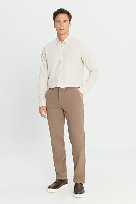 %100 Pamuk Comfort Fit Rahat Kesim Yan Cepli Vizon Pantolon resmi