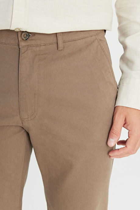 %100 Pamuk Comfort Fit Rahat Kesim Yan Cepli Vizon Pantolon resmi