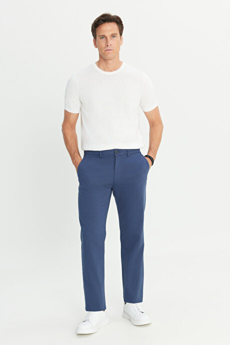 Pamuklu Comfort Fit Rahat Kesim Yan Cepli Armürlü Esnek İndigo Pantolon resmi