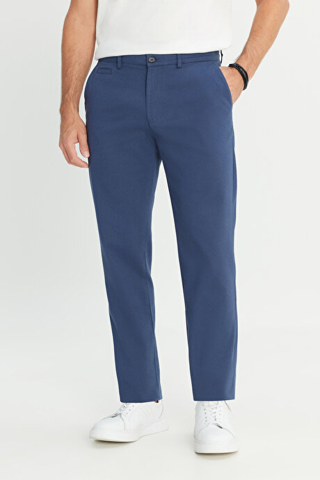 Pamuklu Comfort Fit Rahat Kesim Yan Cepli Armürlü Esnek İndigo Pantolon resmi