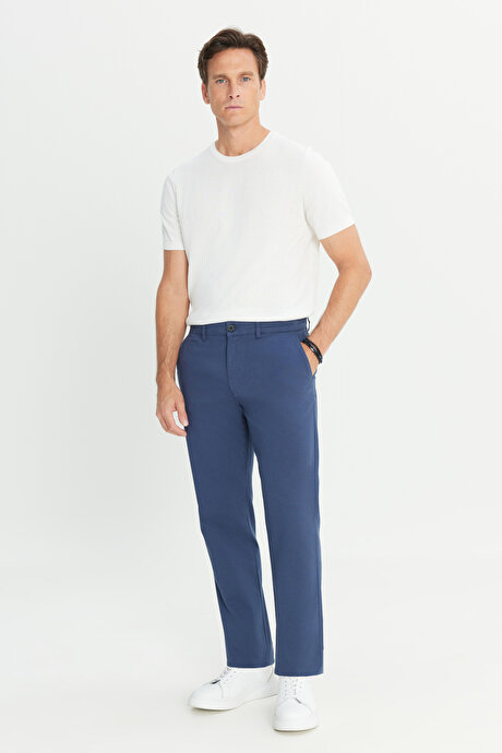 Pamuklu Comfort Fit Rahat Kesim Yan Cepli Armürlü Esnek İndigo Pantolon resmi