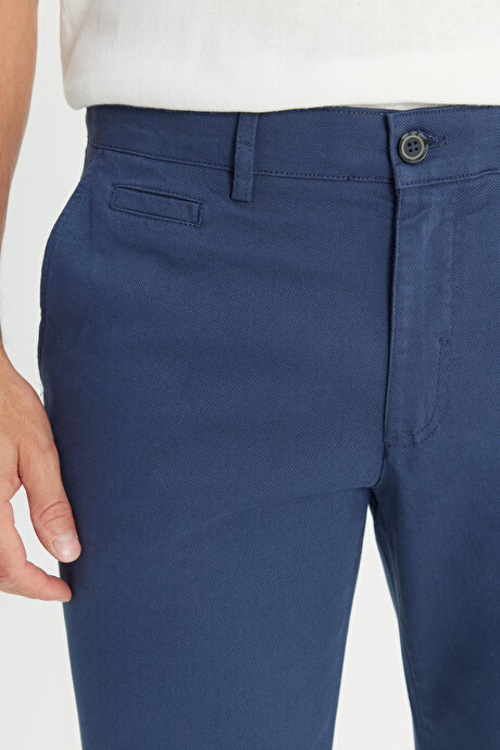 Pamuklu Comfort Fit Rahat Kesim Yan Cepli Armürlü Esnek İndigo Pantolon resmi