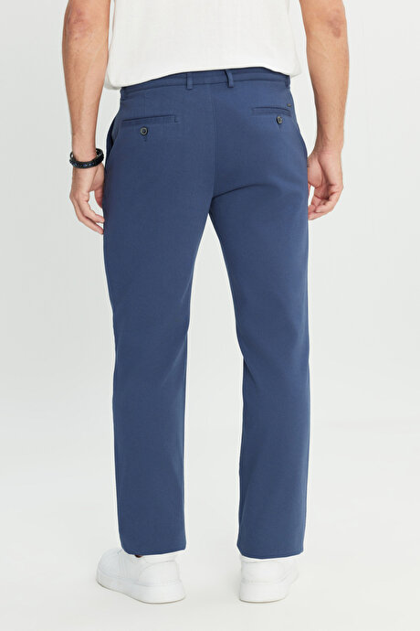 Pamuklu Comfort Fit Rahat Kesim Yan Cepli Armürlü Esnek İndigo Pantolon resmi