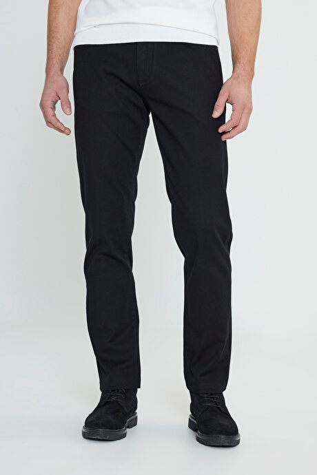 Pamuklu Slim Fit Dar Kesim 5 Cep Armürlü Esnek Siyah Pantolon resmi