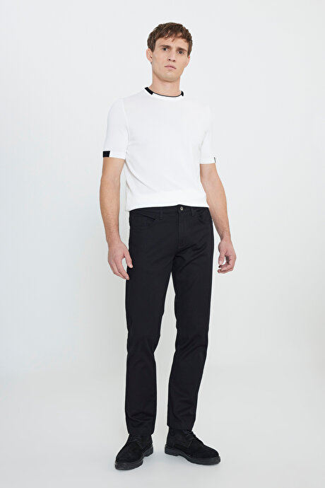 Pamuklu Slim Fit Dar Kesim 5 Cep Armürlü Esnek Siyah Pantolon resmi
