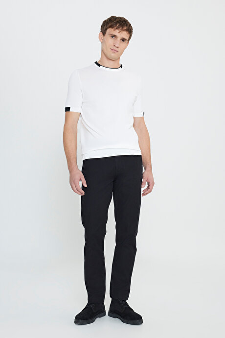 Pamuklu Slim Fit Dar Kesim 5 Cep Armürlü Esnek Siyah Pantolon resmi