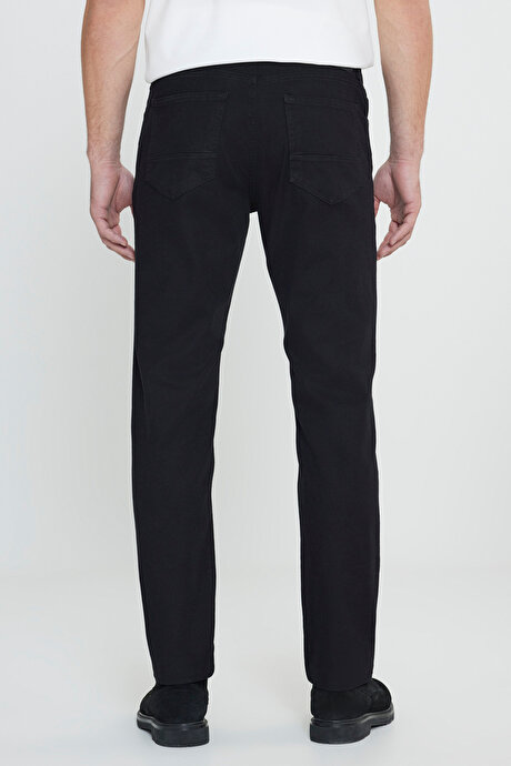 Pamuklu Slim Fit Dar Kesim 5 Cep Armürlü Esnek Siyah Pantolon resmi