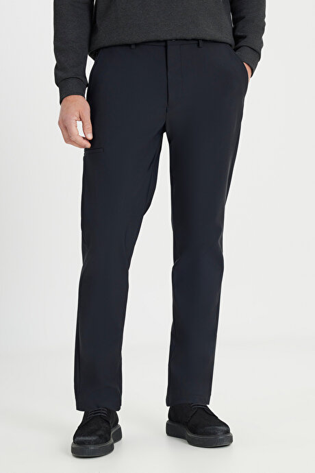 Slim Fit Dar Kesim Beli Bağlamalı Yan Cep Esnek Casual Siyah Pantolon resmi