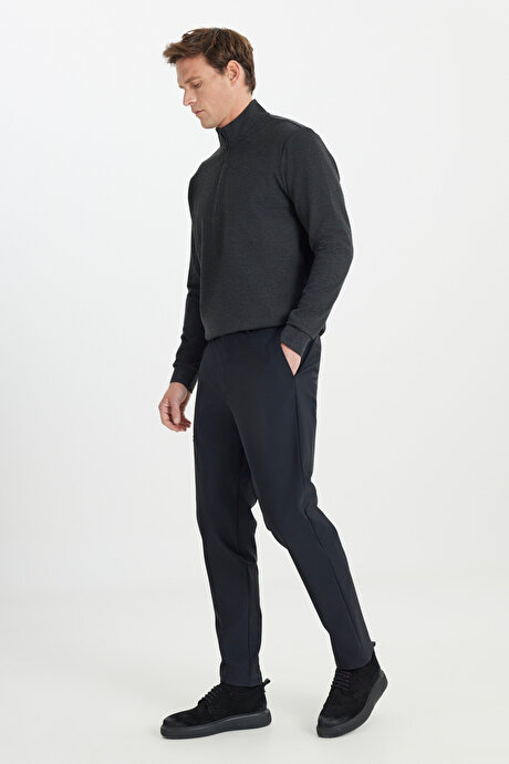 Slim Fit Dar Kesim Beli Bağlamalı Yan Cep Esnek Casual Siyah Pantolon resmi