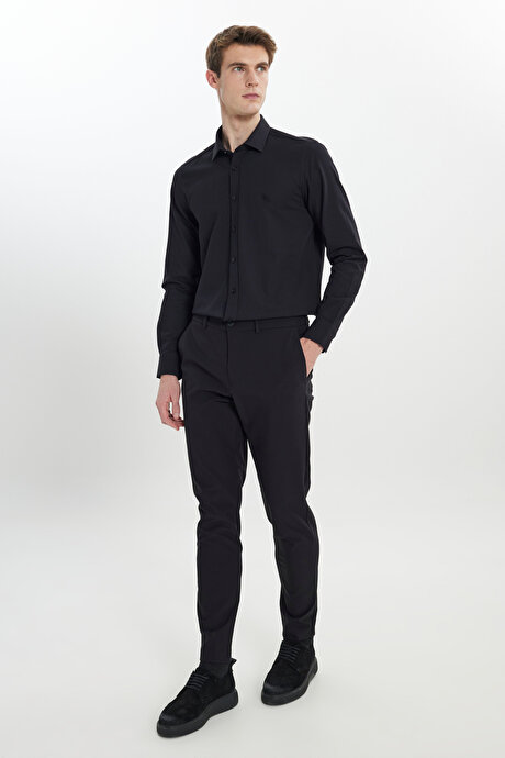Slim Fit Dar Kesim Beli Bağlamalı Yan Cep Esnek Casual Siyah Pantolon resmi