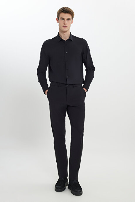 Slim Fit Dar Kesim Beli Bağlamalı Yan Cep Esnek Casual Siyah Pantolon resmi