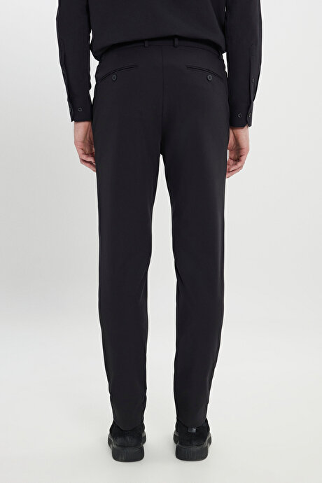 Slim Fit Dar Kesim Beli Bağlamalı Yan Cep Esnek Casual Siyah Pantolon resmi
