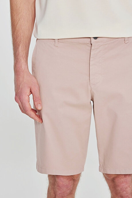 Pamuklu Slim Fit Dar Kesim Yan Cepli Esnek Pembe Şort resmi