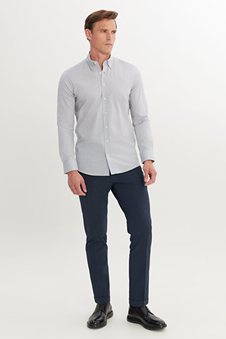 Flamlı Slim Fit Dar Kesim Düğmeli Yaka Gri Gömlek resmi