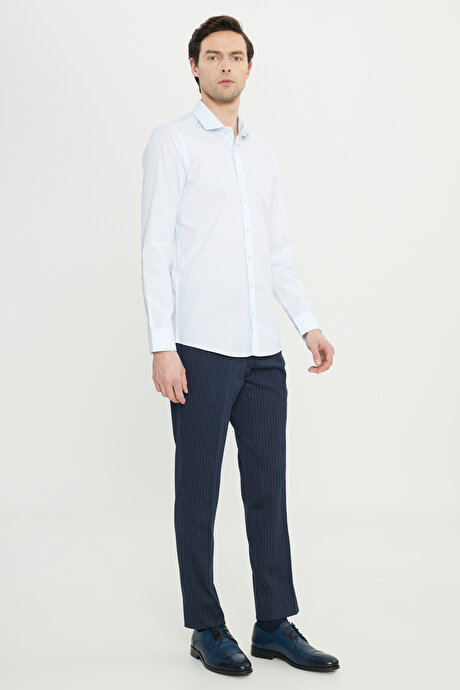 Flamlı Slim Fit Dar Kesim Düğmeli Yaka Mavi Gömlek resmi
