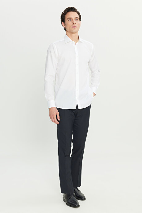 Non-Iron %100 Pamuk Tailored Slim Fit Dar Kesim Klasik Yaka Beyaz Gömlek resmi