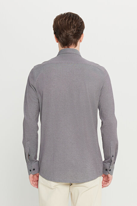 Pamuklu Slim Fit Dar Kesim Düğmeli Yaka Örme Gri Gömlek resmi