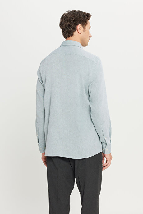 %100 Pamuk Tailored Slim Fit Dar Kesim Klasik Yaka Armürlü Koyu Yeşil Gömlek resmi