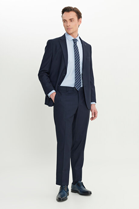 Regular Fit Rahat Kesim Mono Yaka Filafil Desenli Kapak Cepli Esnek Lacivert Takım Elbise resmi