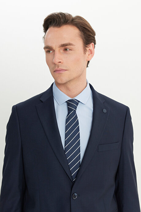 Regular Fit Rahat Kesim Mono Yaka Filafil Desenli Kapak Cepli Esnek Lacivert Takım Elbise resmi