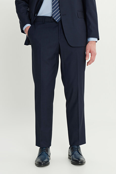 Regular Fit Rahat Kesim Mono Yaka Filafil Desenli Kapak Cepli Esnek Lacivert Takım Elbise resmi