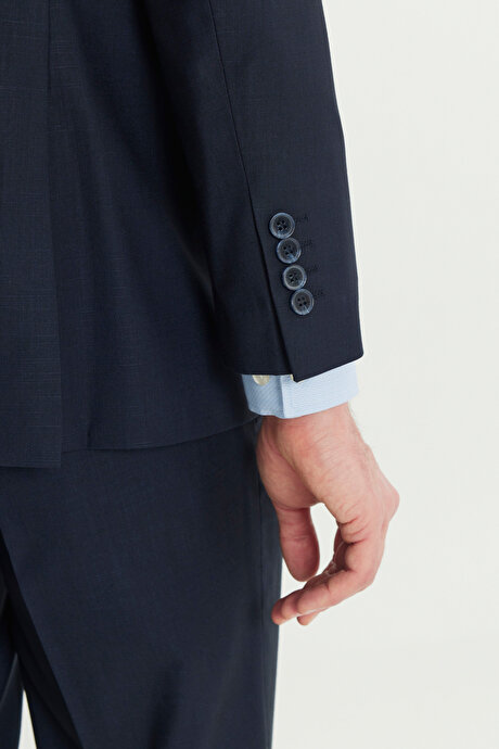 Regular Fit Rahat Kesim Mono Yaka Filafil Desenli Kapak Cepli Esnek Lacivert Takım Elbise resmi