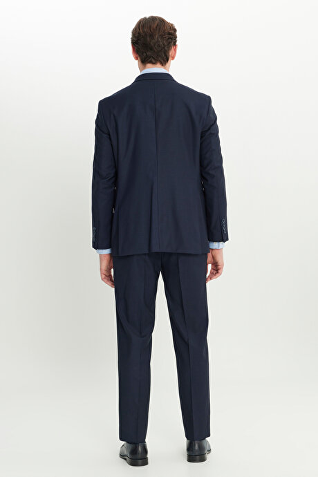 Regular Fit Rahat Kesim Mono Yaka Filafil Desenli Kapak Cepli Esnek Lacivert Takım Elbise resmi