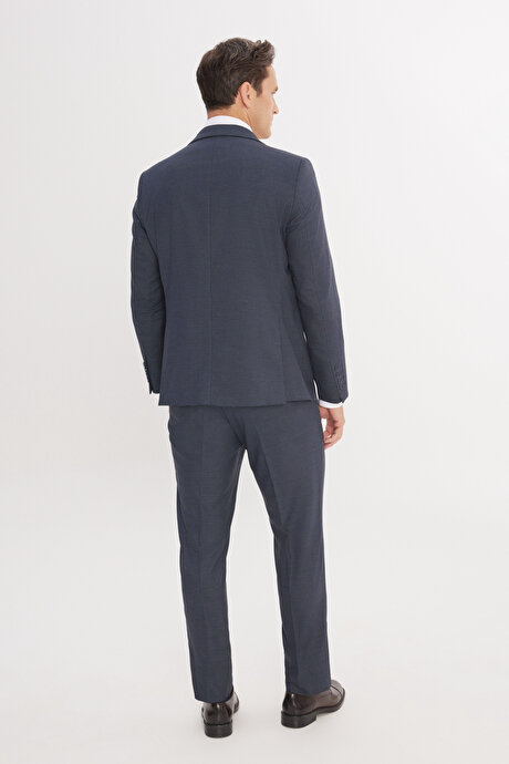 Regular Fit Rahat Kesim Mono Yaka Desenli Kapak Cepli Esnek Lacivert-Mavi Takım Elbise resmi