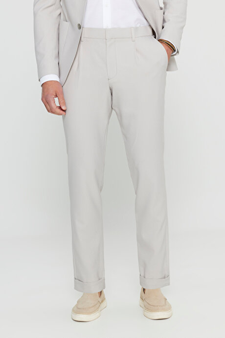 Slim Fit Dar Kesim Mono Yaka Torba Cepli Gofre Desenli Esnek Bej Takım Elbise resmi