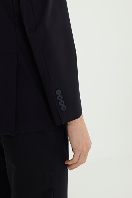 Slim Fit Dar Kesim Kırlangıç Yaka Torba Cepli Esnek Lacivert Takım Elbise resmi