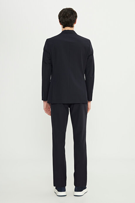 Slim Fit Dar Kesim Kırlangıç Yaka Torba Cepli Esnek Lacivert Takım Elbise resmi