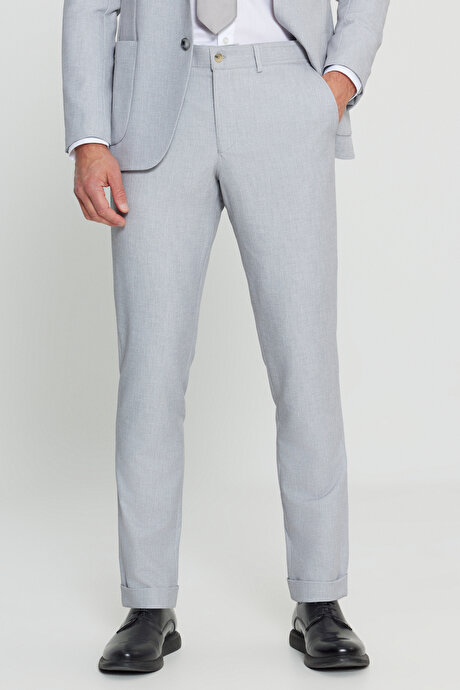 Taşıma Torbalı Slim Fit Dar Kesim Kırlangıç Yaka Beli Bağlamalı Gri Takım Elbise resmi