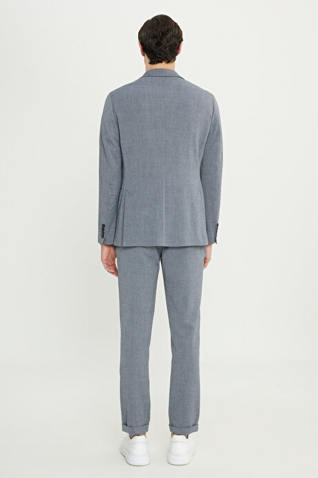 Slim Fit Dar Kesim Mono Yaka Gofre Desenli Kapak Cepli Esnek Gri Takım Elbise resmi