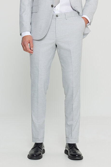 Slim Fit Dar Kesim Mono Yaka Kapak Cepli Gri Takım Elbise resmi