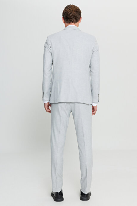 Slim Fit Dar Kesim Mono Yaka Kapak Cepli Gri Takım Elbise resmi