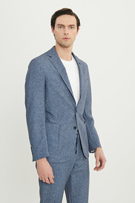 Slim Fit Dar Kesim Mono Yaka Beli Bağlamalı Torba Cepli Esnek Lacivert Takım Elbise resmi