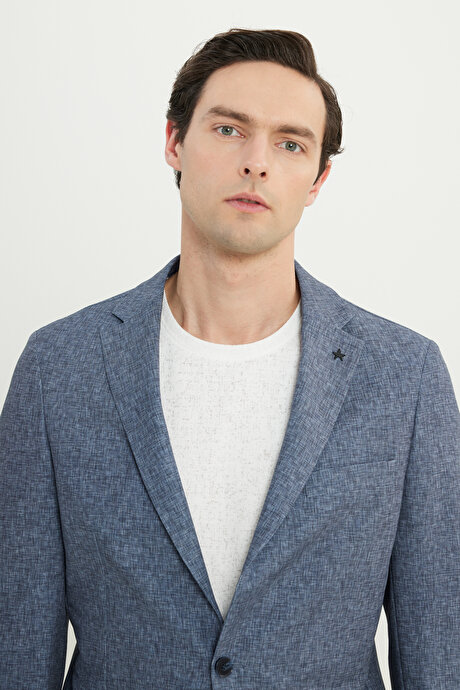 Slim Fit Dar Kesim Mono Yaka Beli Bağlamalı Torba Cepli Esnek Lacivert Takım Elbise resmi