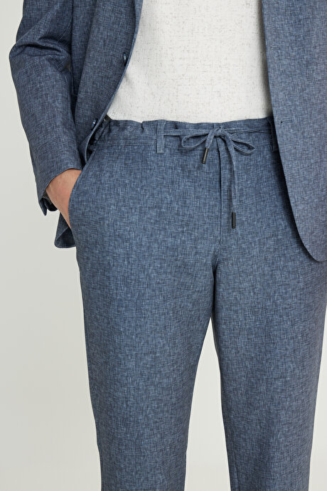 Slim Fit Dar Kesim Mono Yaka Beli Bağlamalı Torba Cepli Esnek Lacivert Takım Elbise resmi