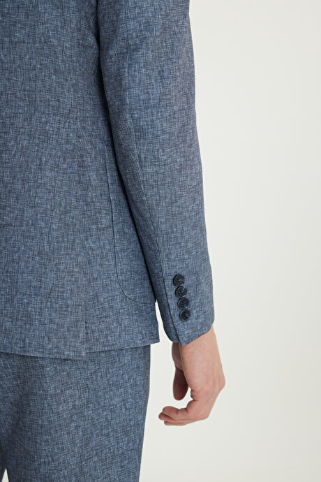 Slim Fit Dar Kesim Mono Yaka Beli Bağlamalı Torba Cepli Esnek Lacivert Takım Elbise resmi