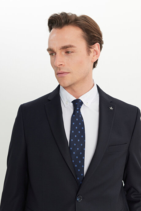 Regular Fit Normal Kesim Filafil Desenli Mono Yaka Kapak Cepli Koyu Lacivert Takım Elbise resmi