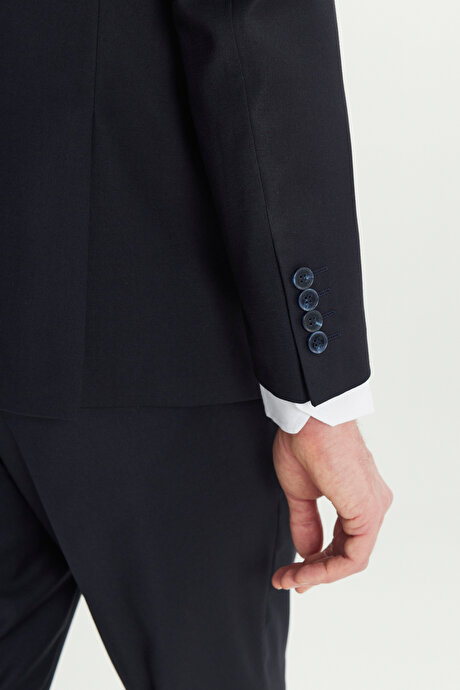 Regular Fit Normal Kesim Filafil Desenli Mono Yaka Kapak Cepli Koyu Lacivert Takım Elbise resmi