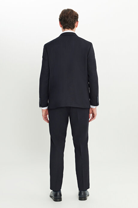 Regular Fit Normal Kesim Filafil Desenli Mono Yaka Kapak Cepli Koyu Lacivert Takım Elbise resmi