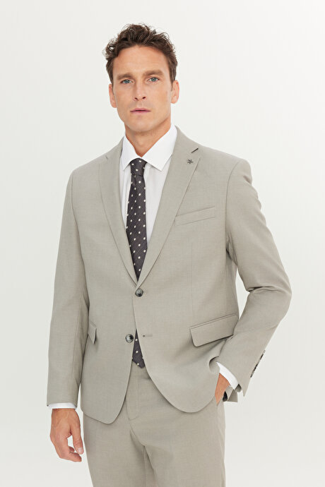 Regular Fit Normal Kesim Mono Yaka Armürlü Kapak Cepli Esnek Taş Takım Elbise resmi