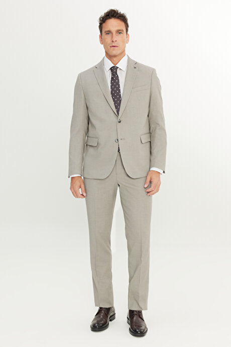 Regular Fit Normal Kesim Mono Yaka Armürlü Kapak Cepli Esnek Taş Takım Elbise resmi