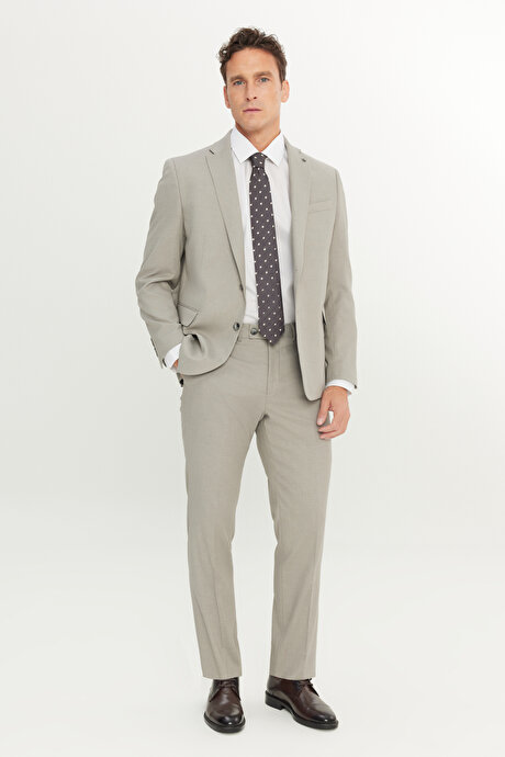 Regular Fit Normal Kesim Mono Yaka Armürlü Kapak Cepli Esnek Taş Takım Elbise resmi